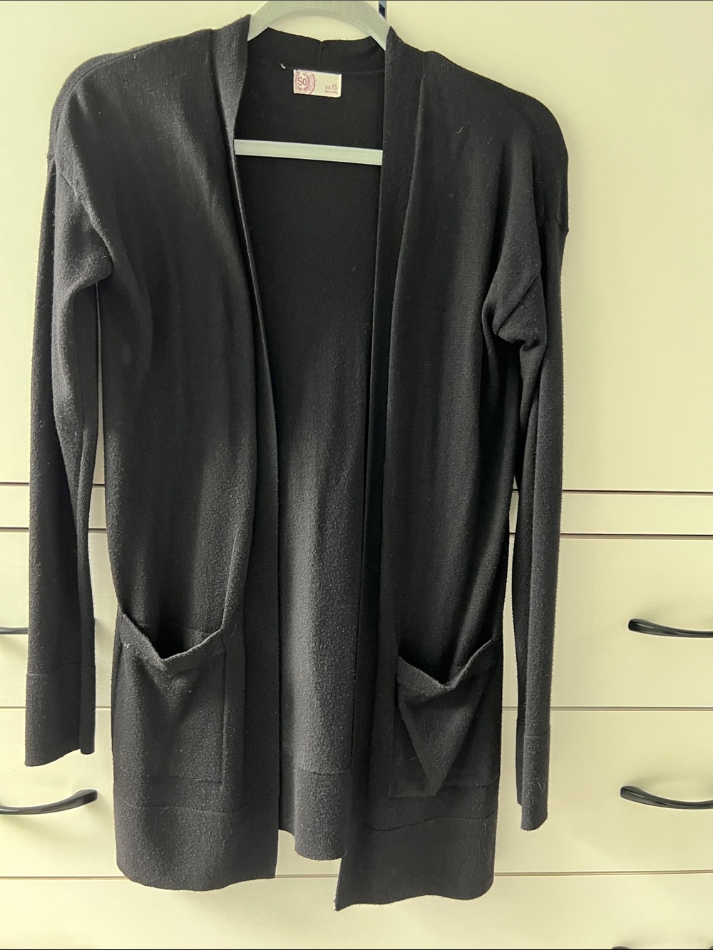 SO Black Open-Front Long Cardigan with Pockets